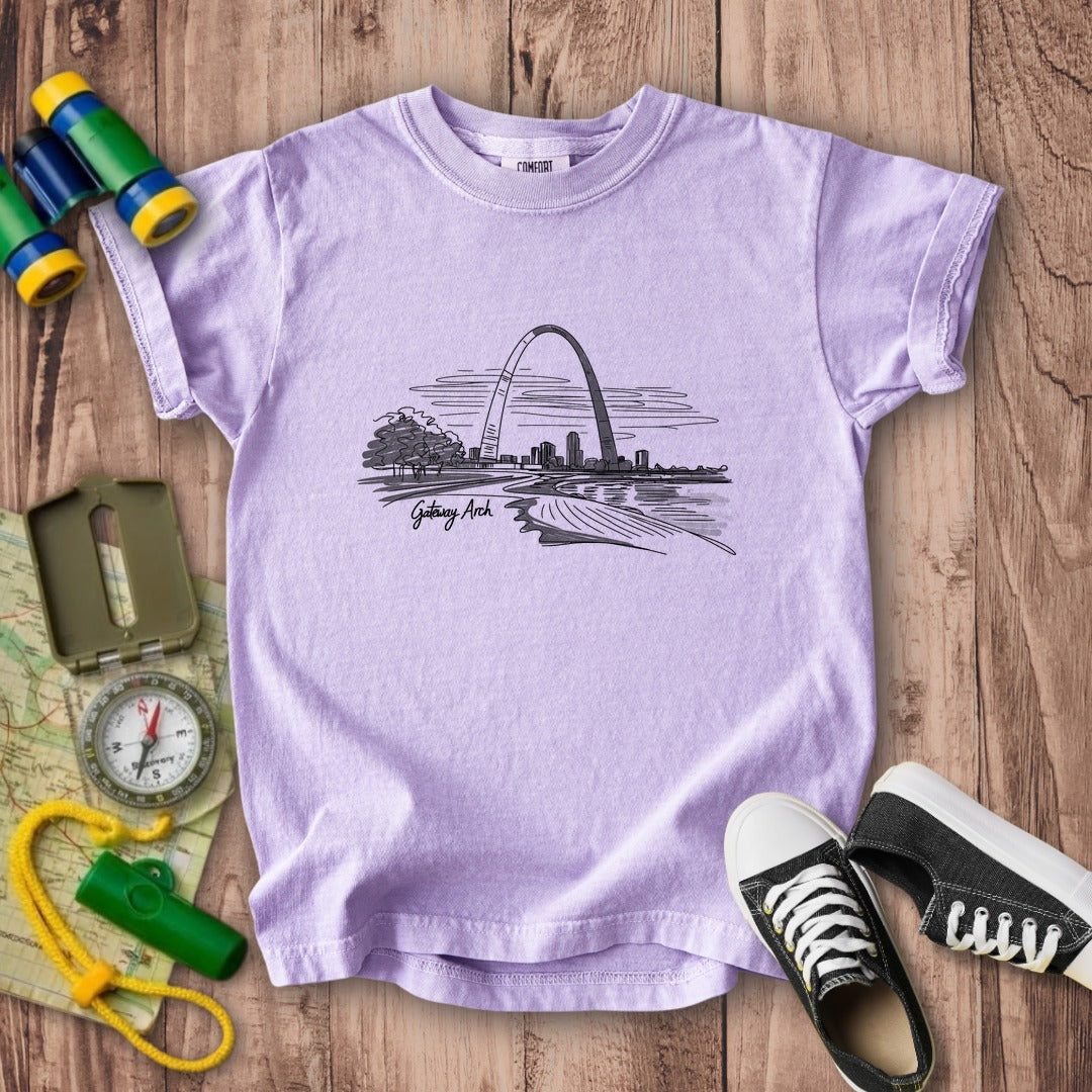 Gateway Arch Line Drawing Kids Cotton T-Shirt