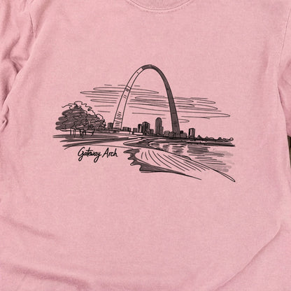 Gateway Arch Line Drawing Cotton Long Sleeve