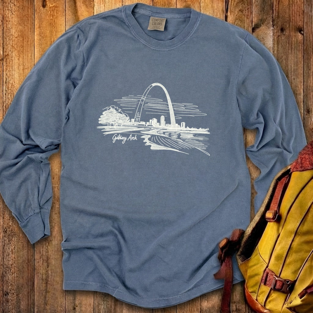 Gateway Arch Line Drawing Cotton Long Sleeve