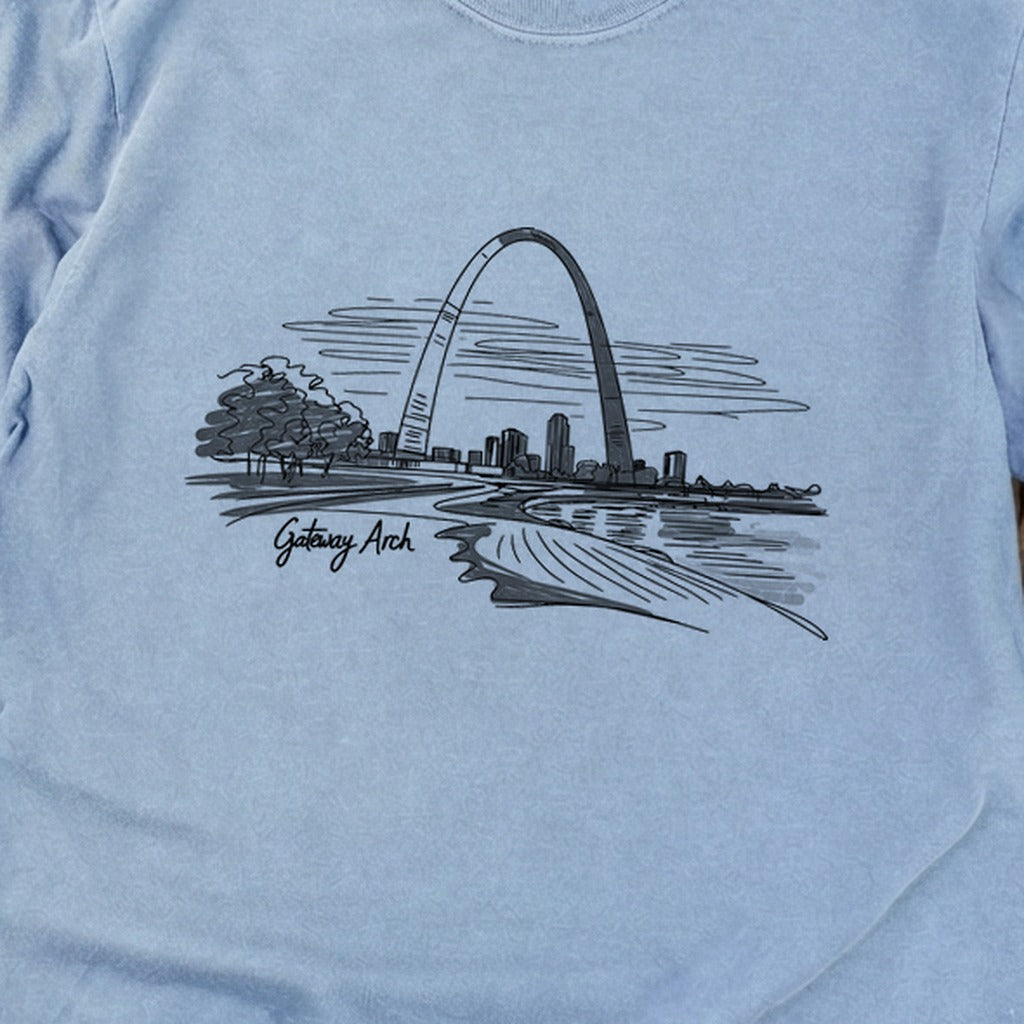 Gateway Arch Line Drawing Cotton Long Sleeve