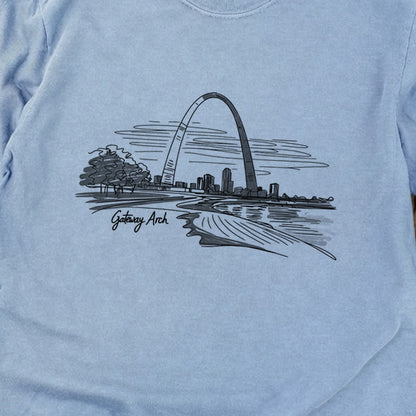 Gateway Arch Line Drawing Cotton Long Sleeve