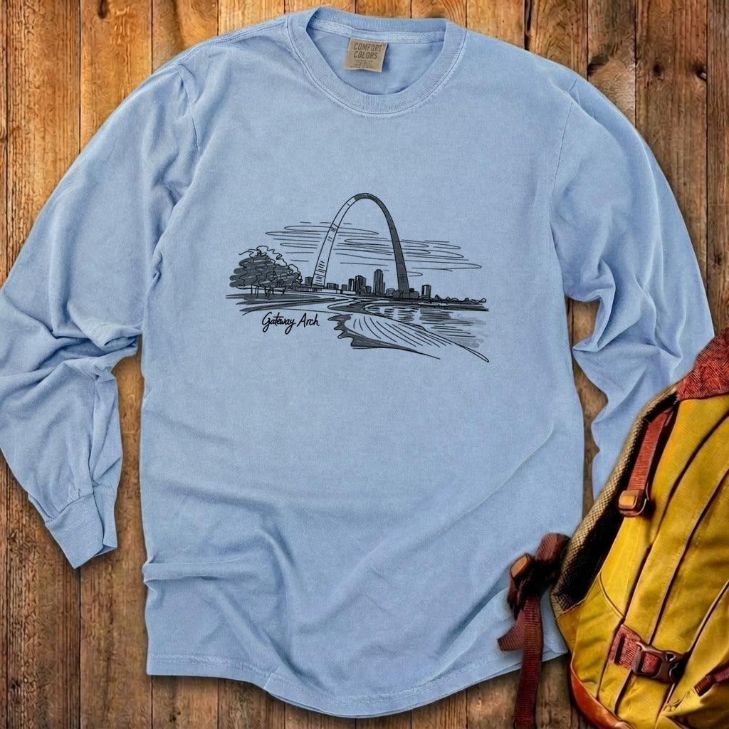 Gateway Arch Line Drawing Cotton Long Sleeve