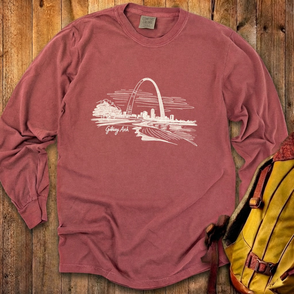 Gateway Arch Line Drawing Cotton Long Sleeve