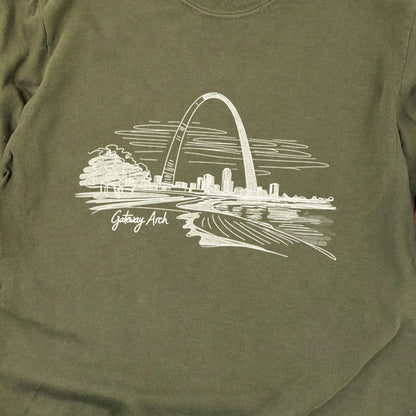 Gateway Arch Line Drawing Cotton Long Sleeve