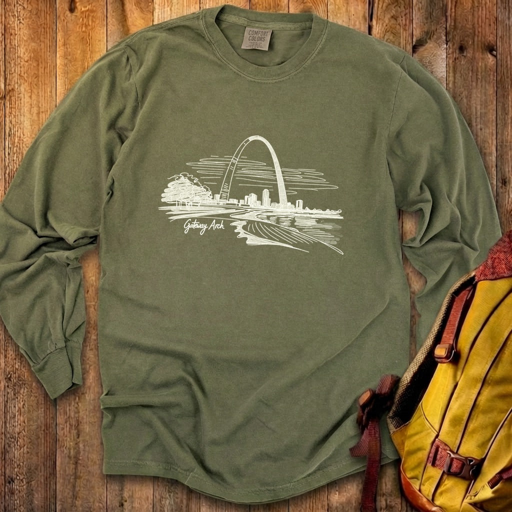Gateway Arch Line Drawing Cotton Long Sleeve