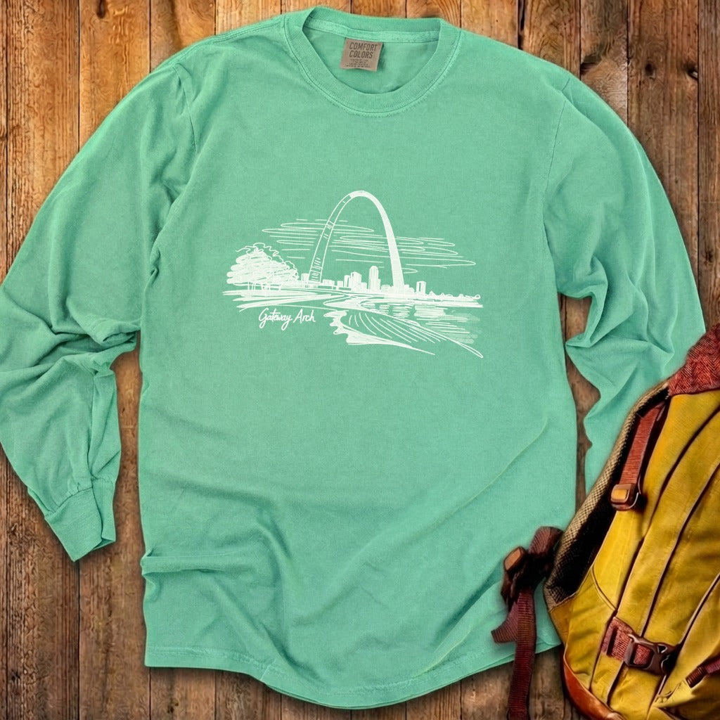 Gateway Arch Line Drawing Cotton Long Sleeve