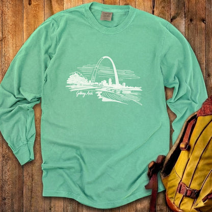 Gateway Arch Line Drawing Cotton Long Sleeve