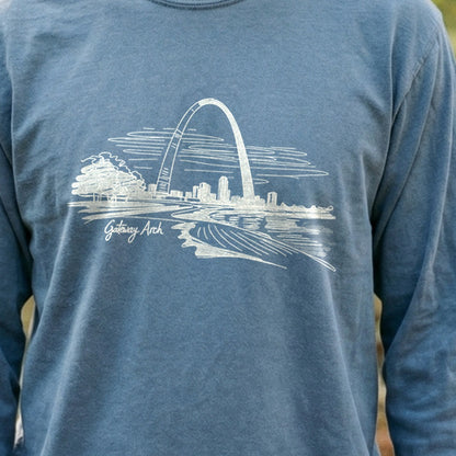 Gateway Arch Line Drawing Cotton Long Sleeve