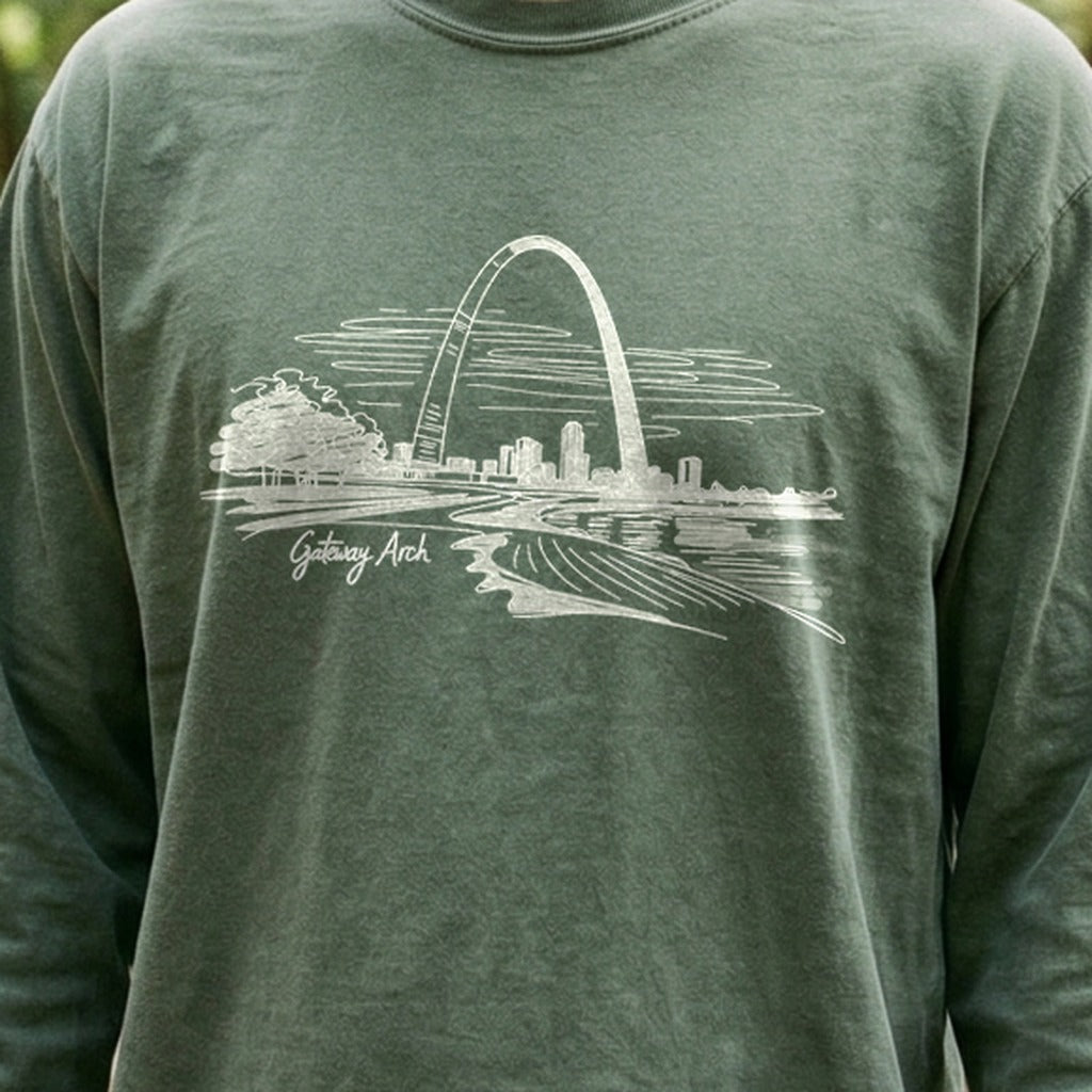 Gateway Arch Line Drawing Cotton Long Sleeve