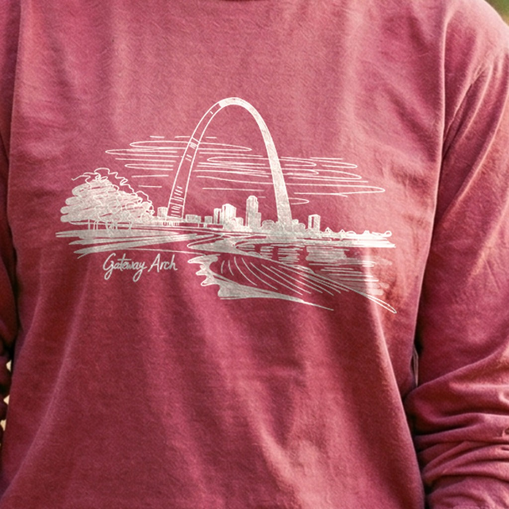 Gateway Arch Line Drawing Cotton Long Sleeve