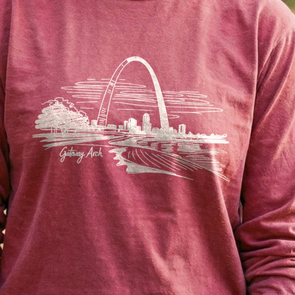 Gateway Arch Line Drawing Cotton Long Sleeve