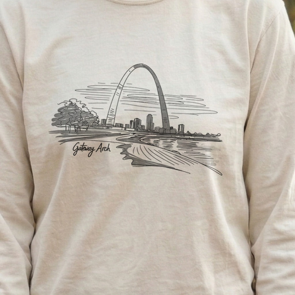 Gateway Arch Line Drawing Cotton Long Sleeve