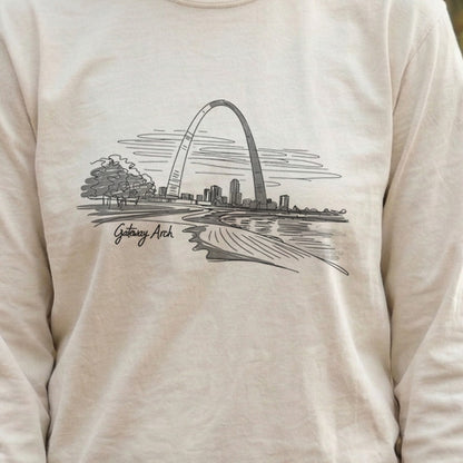 Gateway Arch Line Drawing Cotton Long Sleeve
