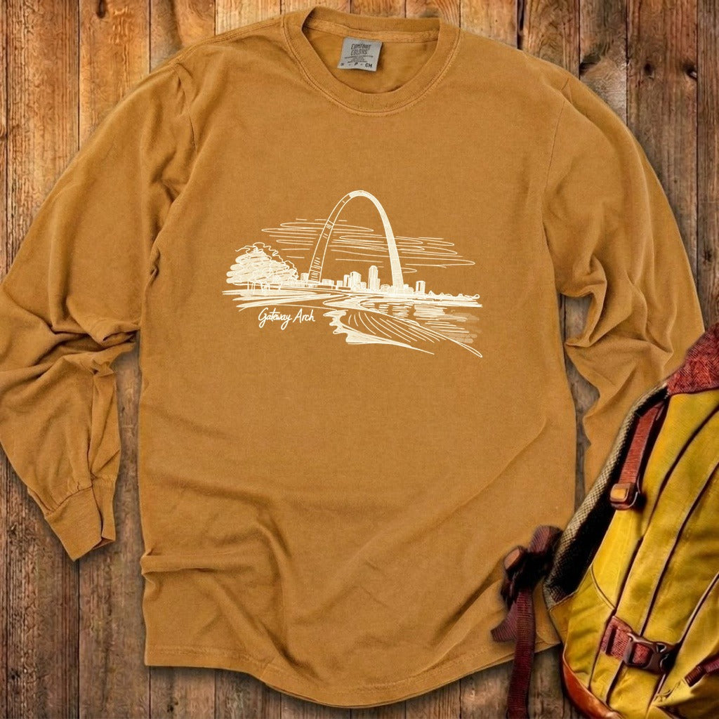 Gateway Arch Line Drawing Cotton Long Sleeve