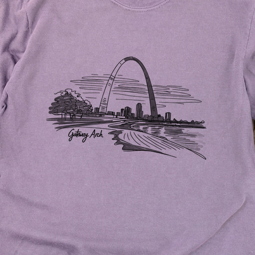 Gateway Arch Line Drawing Cotton Long Sleeve