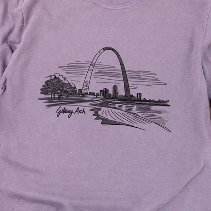 Gateway Arch Line Drawing Cotton Long Sleeve