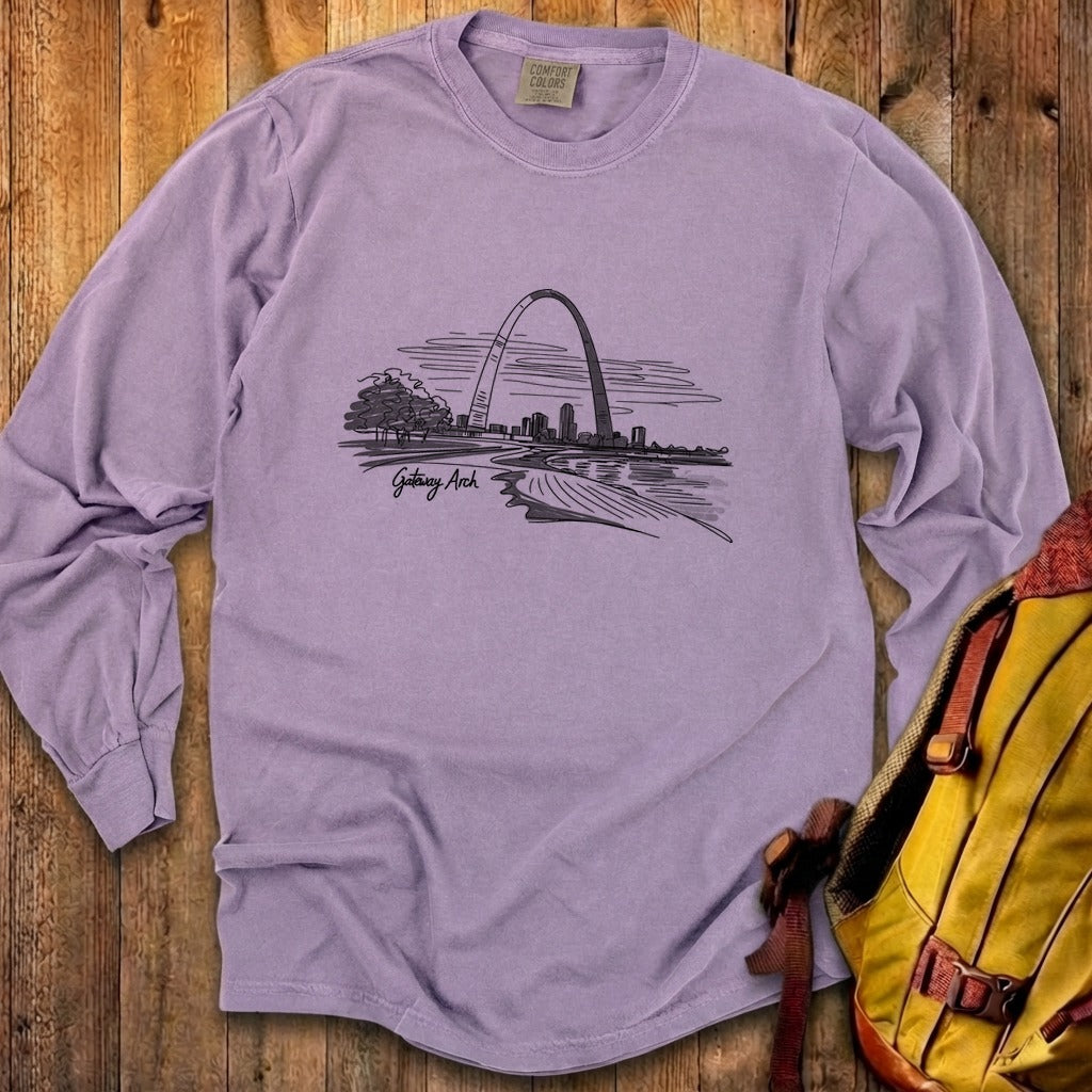 Gateway Arch Line Drawing Cotton Long Sleeve