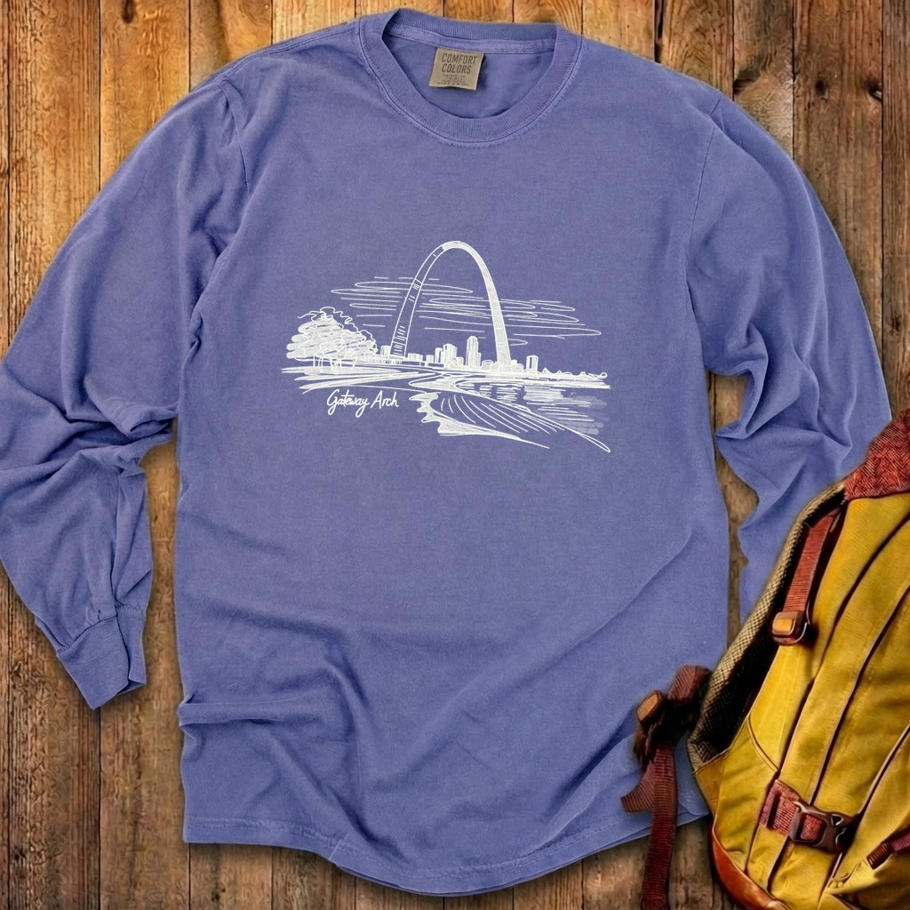Gateway Arch Line Drawing Cotton Long Sleeve