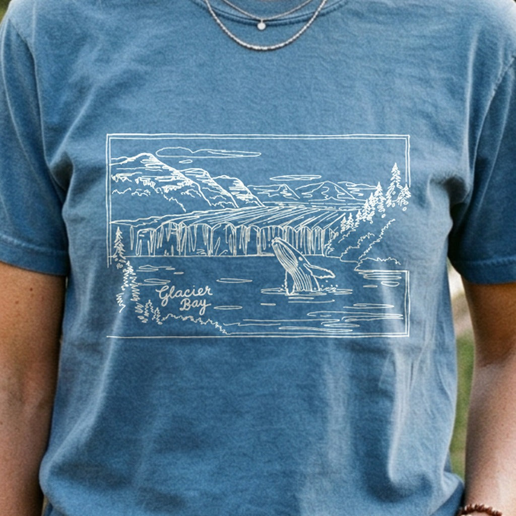 Glacier Bay Line Drawing Cotton T-Shirt
