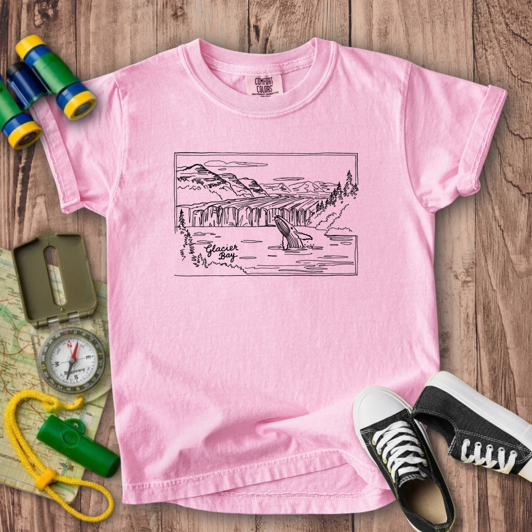 Glacier Bay Line Drawing Kids Cotton T-Shirt