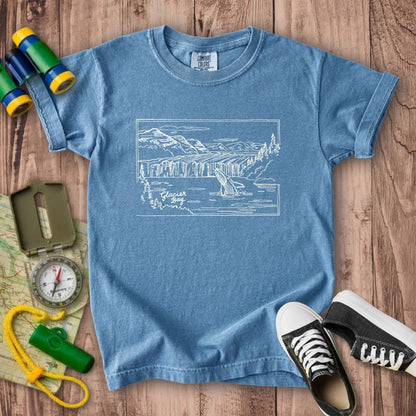 Glacier Bay Line Drawing Kids Cotton T-Shirt