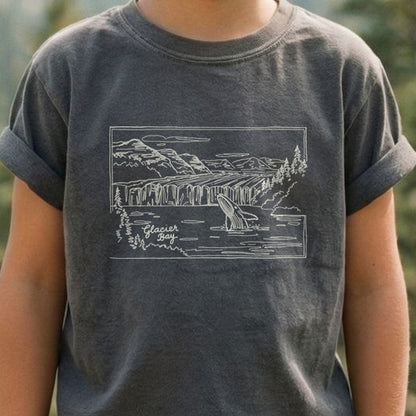 Glacier Bay Line Drawing Kids Cotton T-Shirt