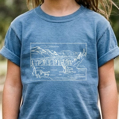 Glacier Bay Line Drawing Kids Cotton T-Shirt