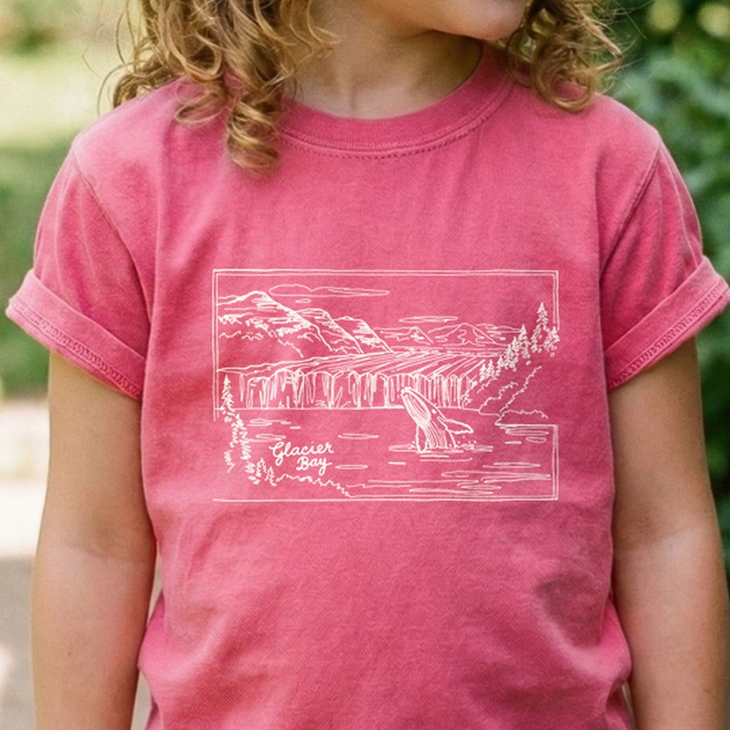 Glacier Bay Line Drawing Kids Cotton T-Shirt