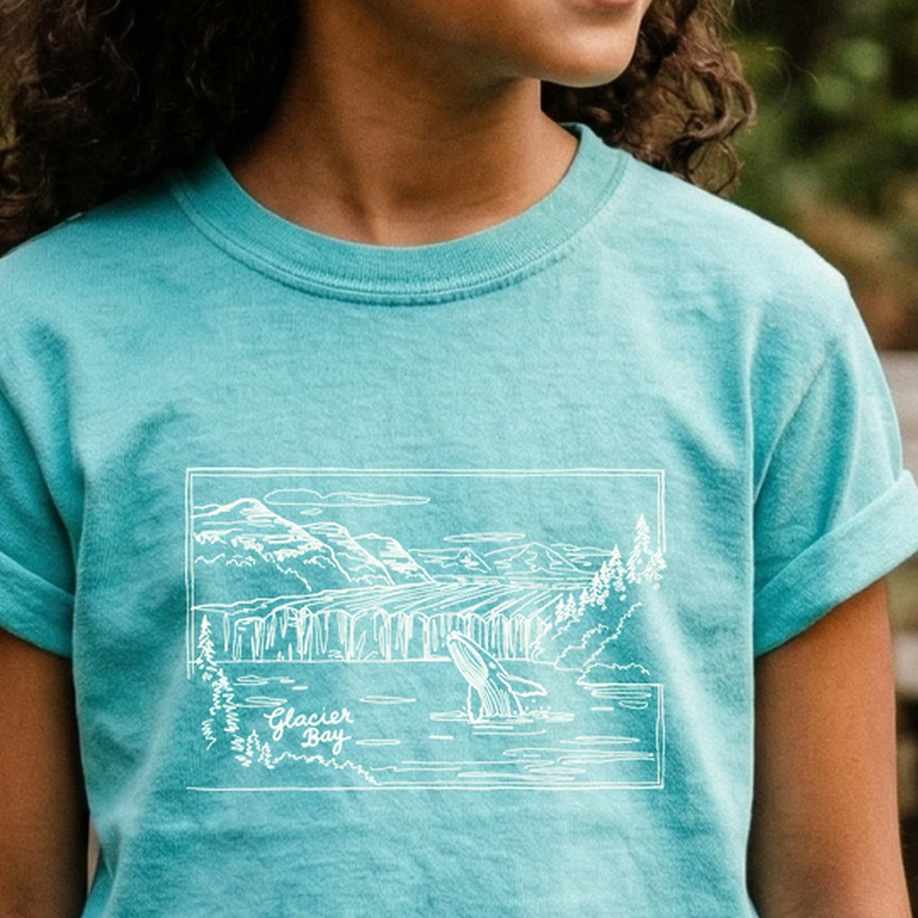 Glacier Bay Line Drawing Kids Cotton T-Shirt