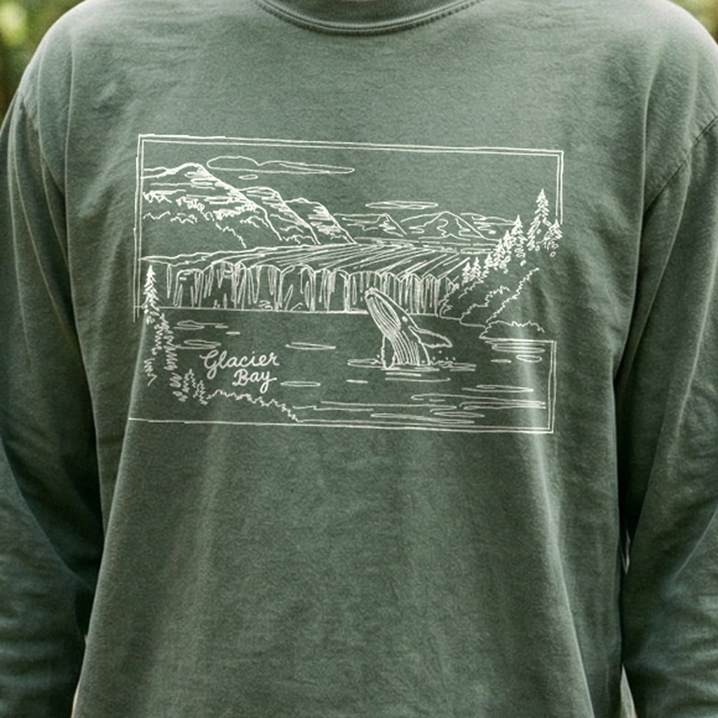 Glacier Bay Line Drawing Cotton Long Sleeve