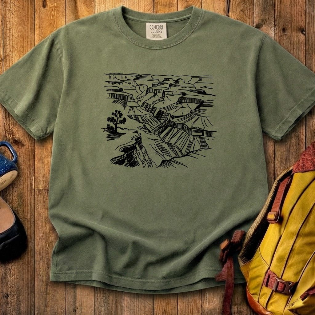 Grand Canyon Line Drawing Cotton T-Shirt