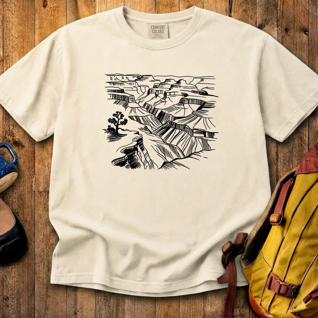 Grand Canyon Line Drawing Cotton T-Shirt