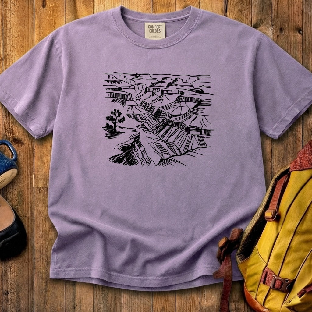Grand Canyon Line Drawing Cotton T-Shirt