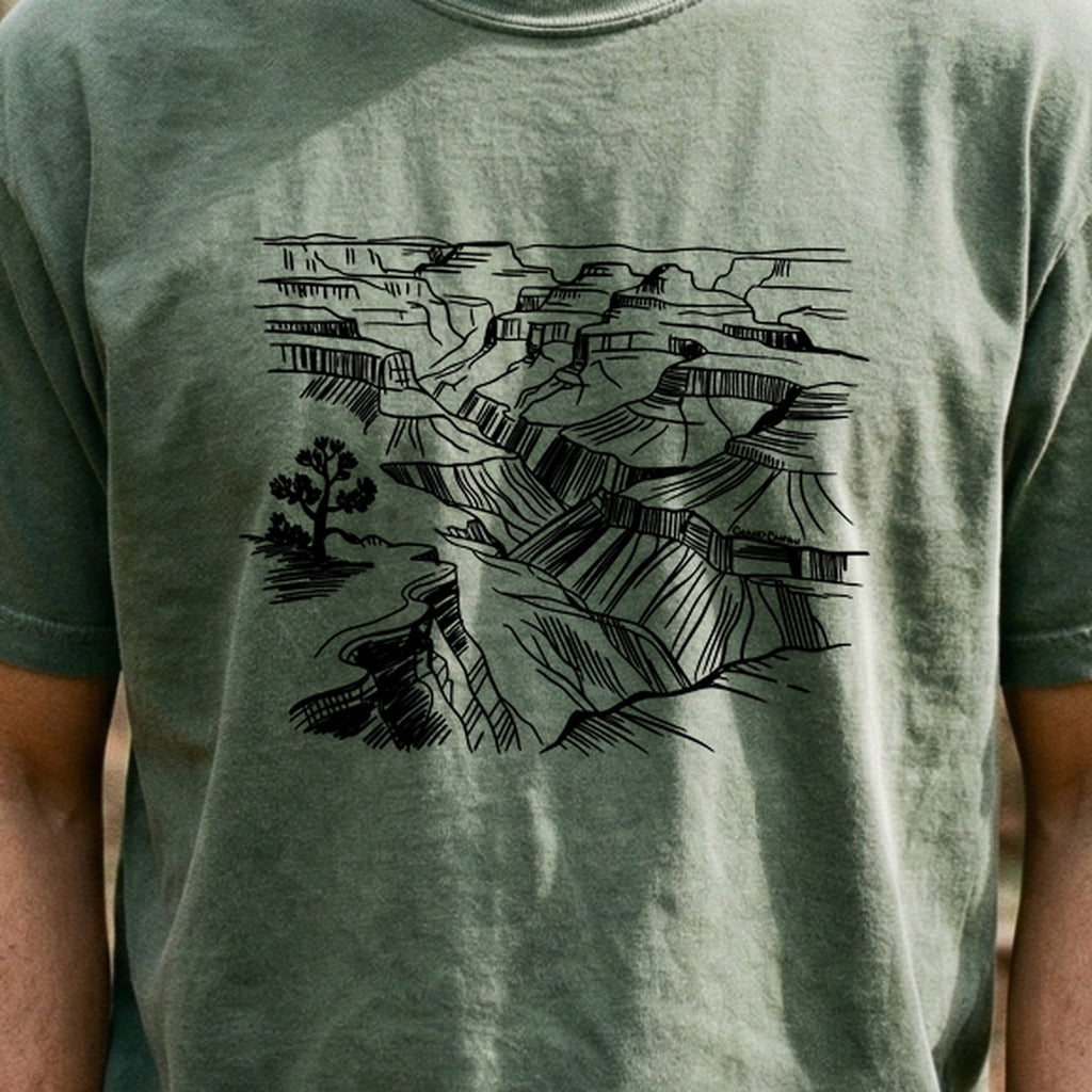 Grand Canyon Line Drawing Cotton T-Shirt