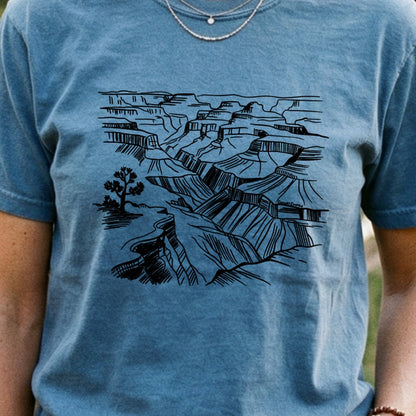 Grand Canyon Line Drawing Cotton T-Shirt