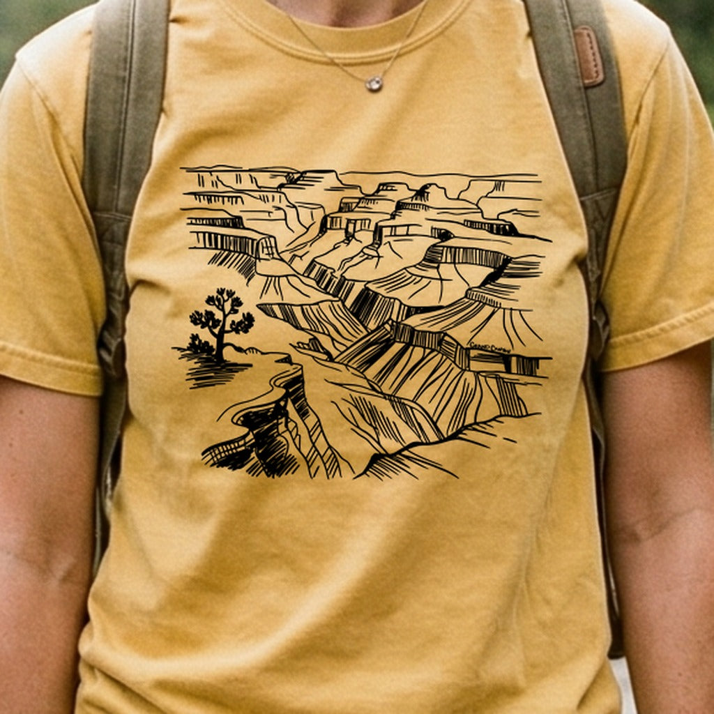 Grand Canyon Line Drawing Cotton T-Shirt