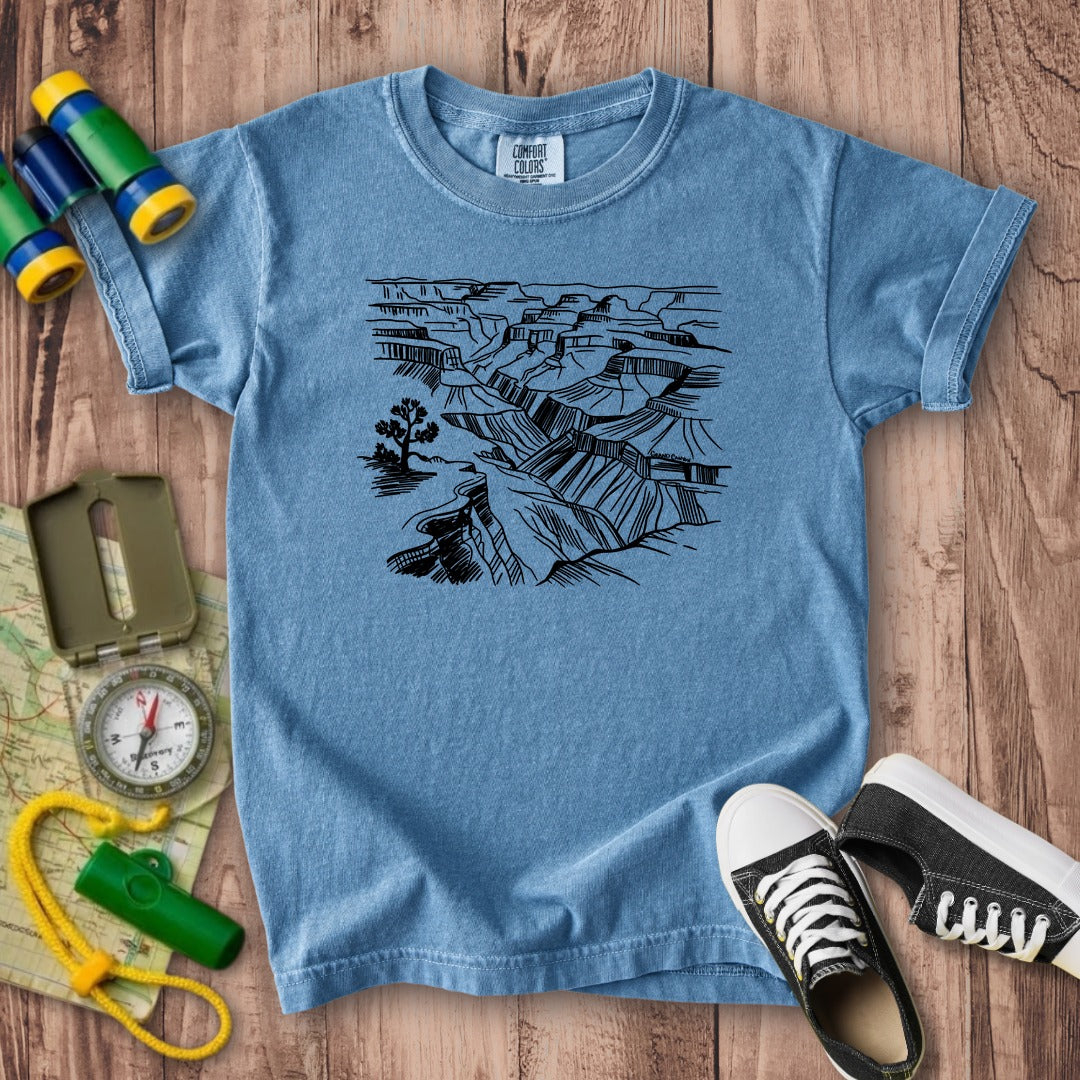 Grand Canyon Line Drawing Kids Cotton T-Shirt