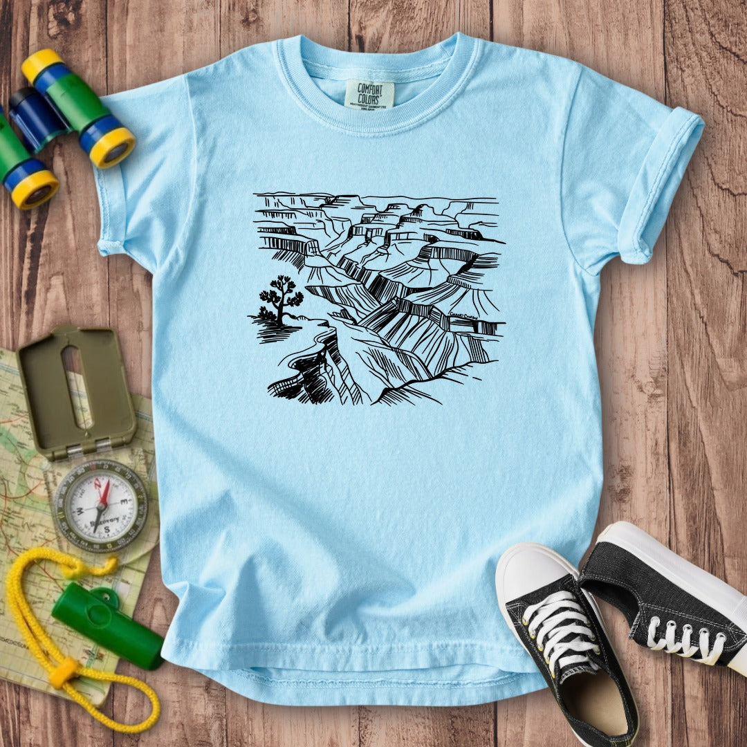 Grand Canyon Line Drawing Kids Cotton T-Shirt