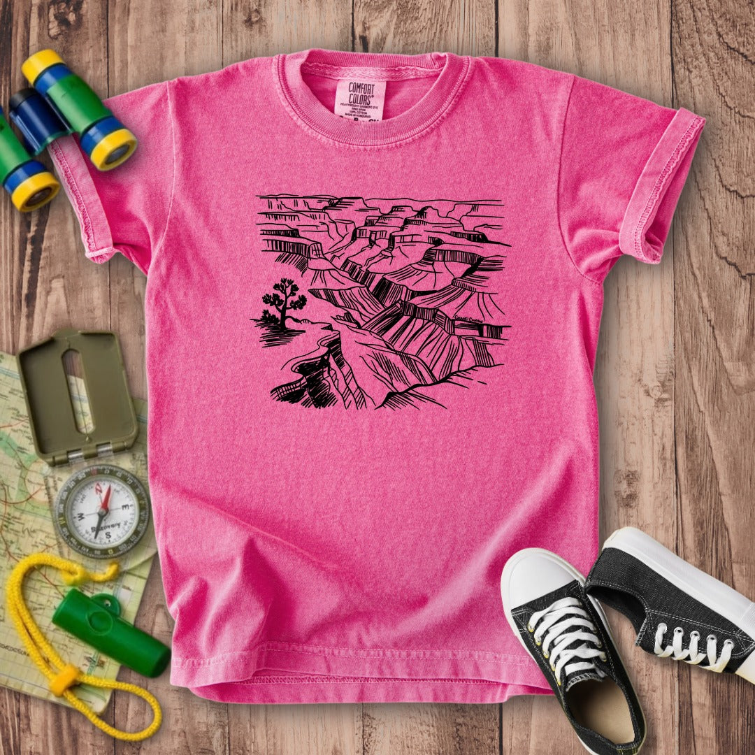 Grand Canyon Line Drawing Kids Cotton T-Shirt