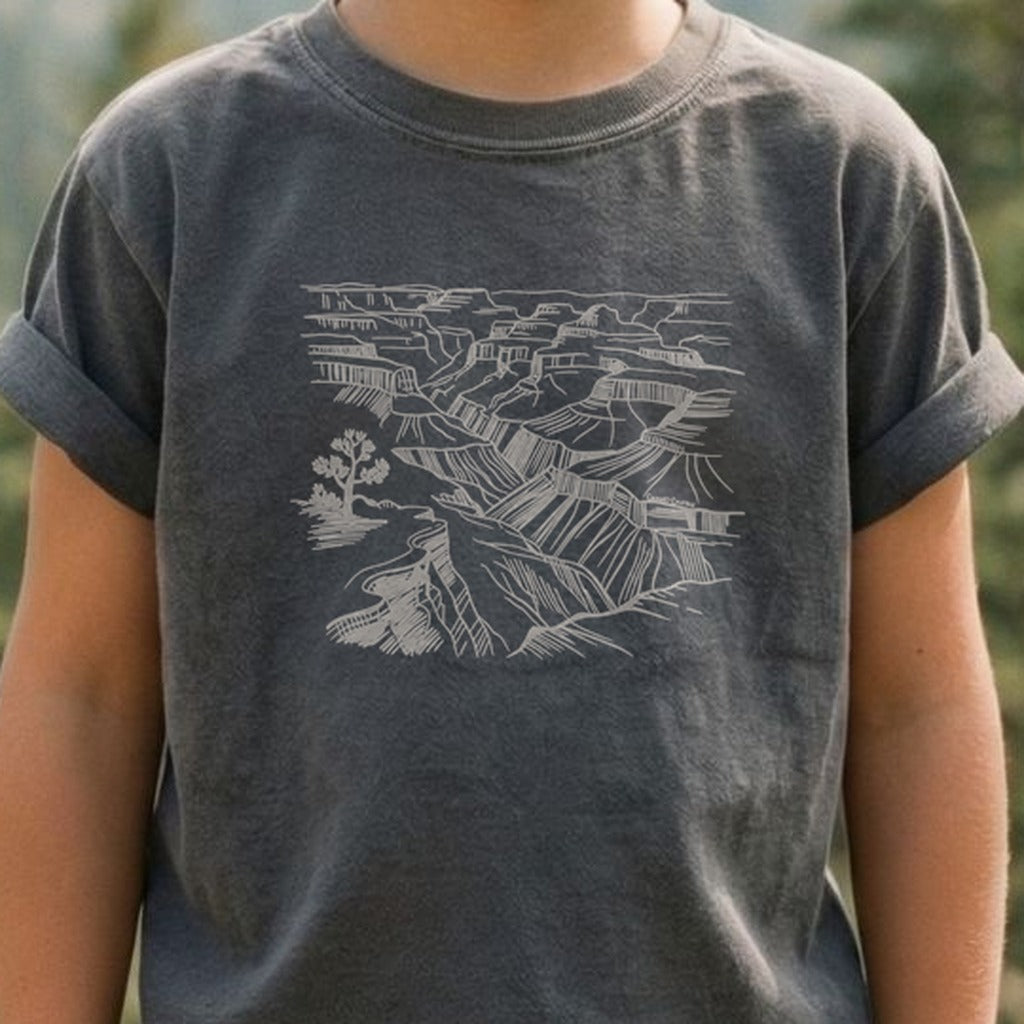Grand Canyon Line Drawing Kids Cotton T-Shirt