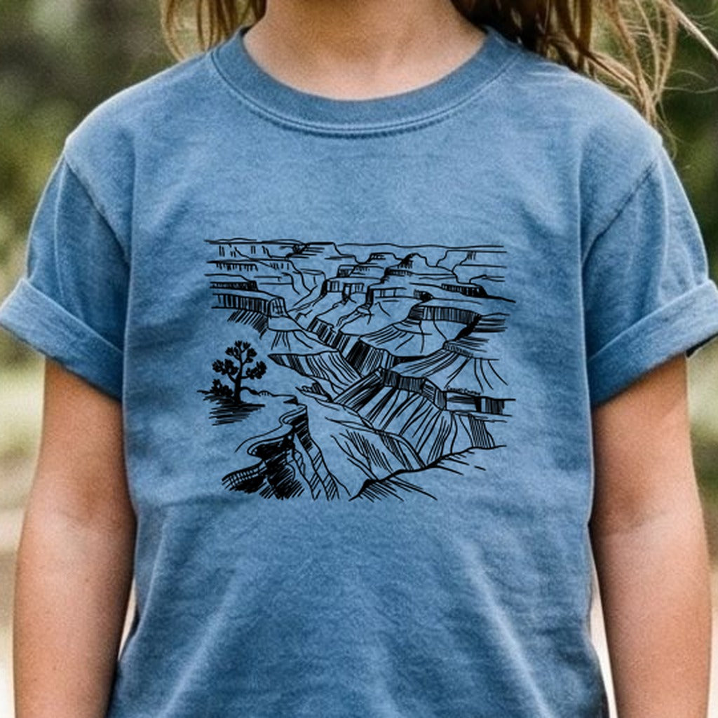 Grand Canyon Line Drawing Kids Cotton T-Shirt