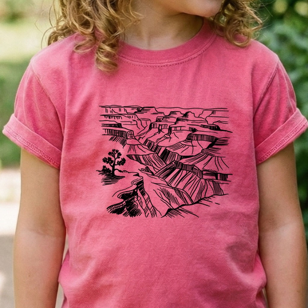 Grand Canyon Line Drawing Kids Cotton T-Shirt