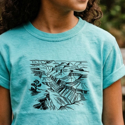 Grand Canyon Line Drawing Kids Cotton T-Shirt
