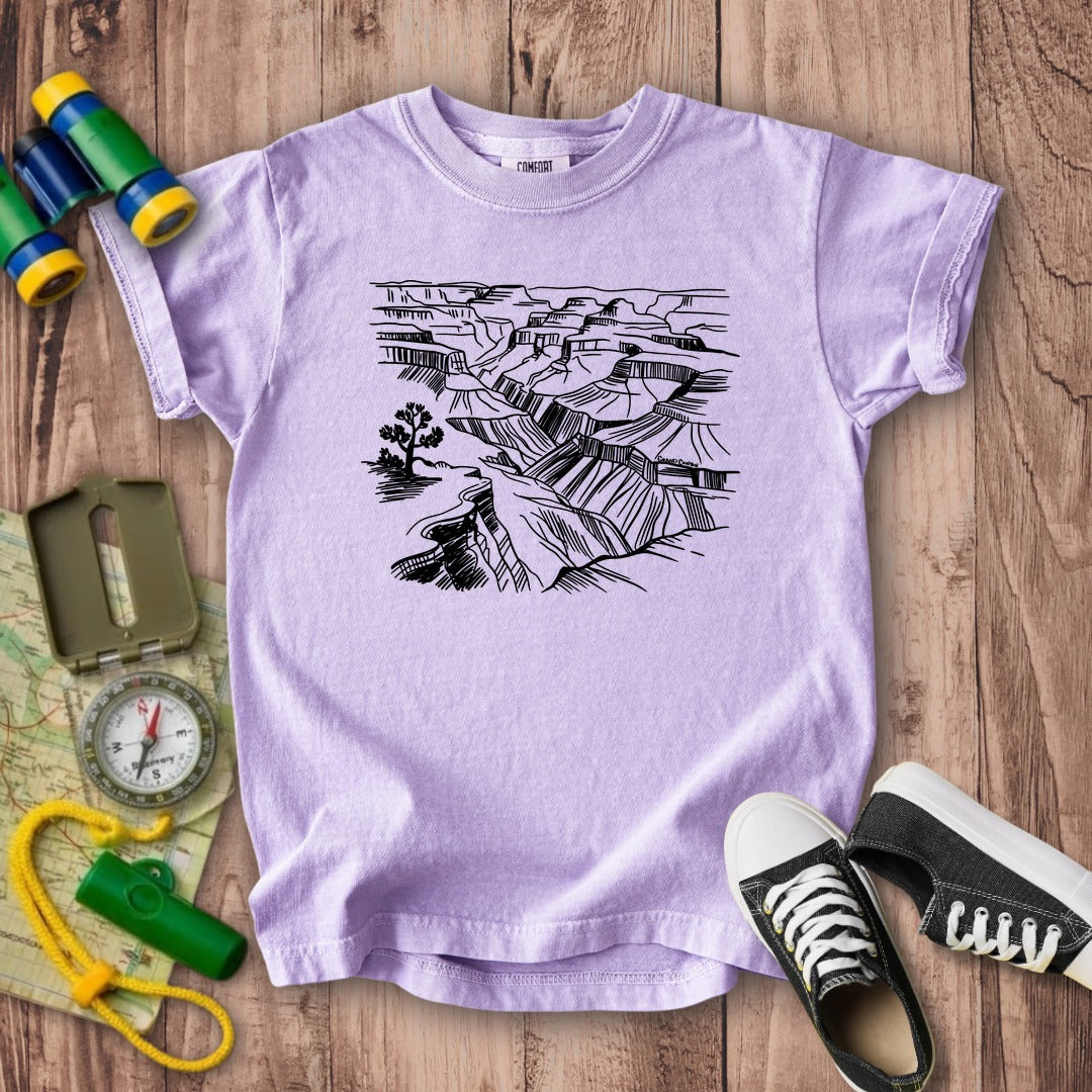 Grand Canyon Line Drawing Kids Cotton T-Shirt