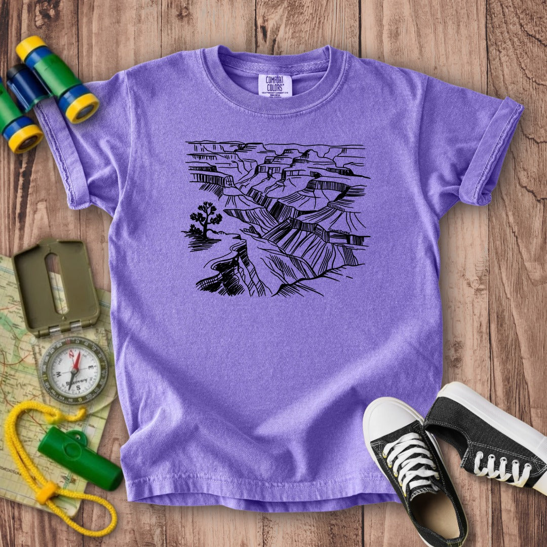 Grand Canyon Line Drawing Kids Cotton T-Shirt