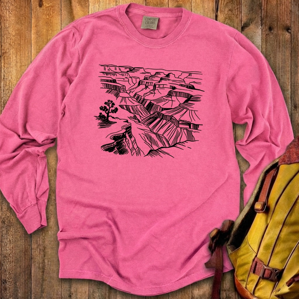 Grand Canyon Line Drawing Cotton Long Sleeve