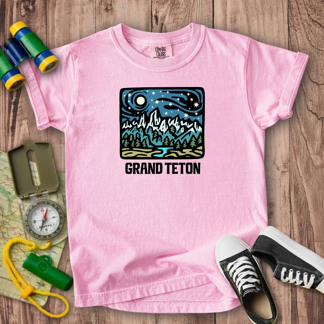 Grand Teton at Night Kids Cotton T-Shirt