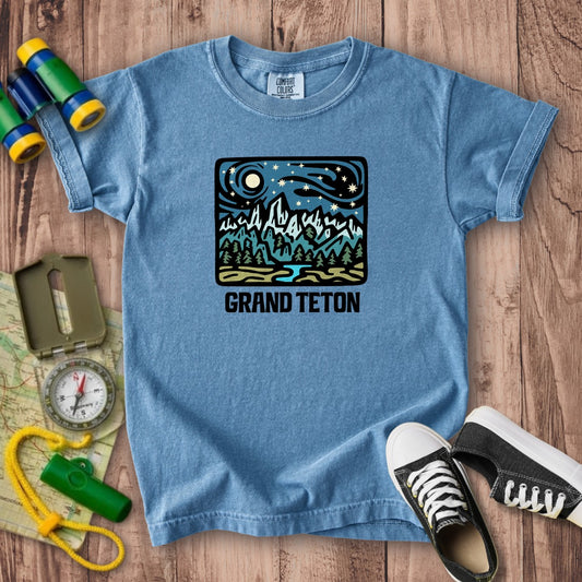 Grand Teton at Night Kids Cotton T-Shirt