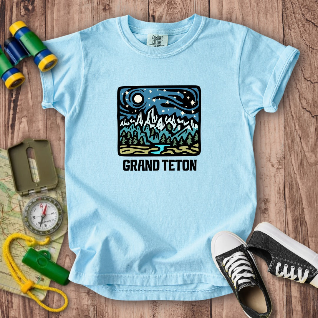 Grand Teton at Night Kids Cotton T-Shirt