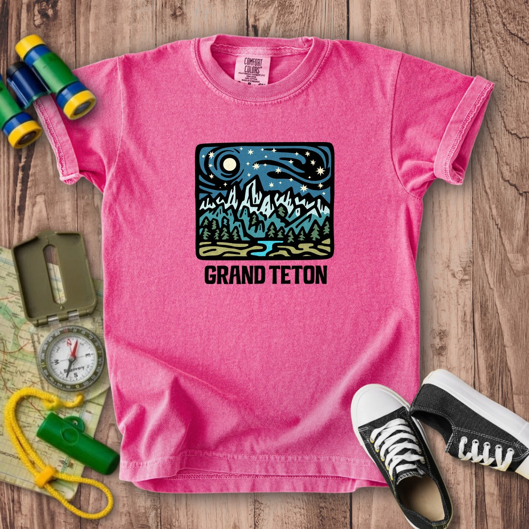 Grand Teton at Night Kids Cotton T-Shirt